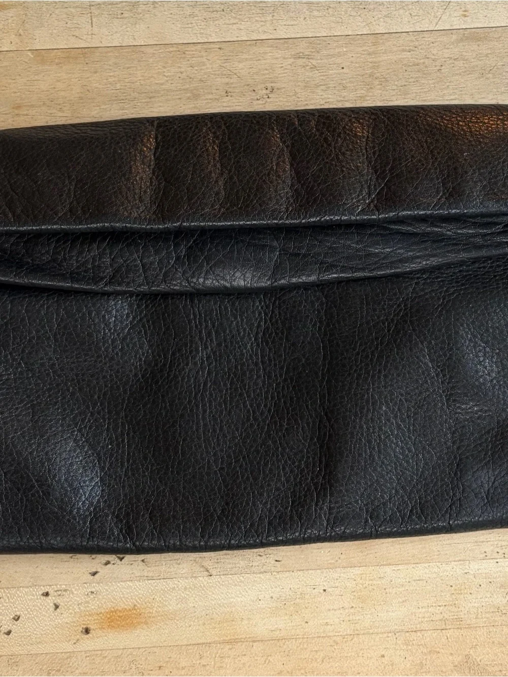 India Hicks Black Leather Fold-Over Carmen Clutch…No Tassel Clean